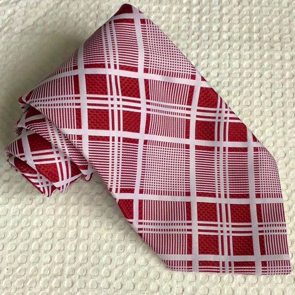 Vintage Oleg Cassini Wide Neck Tie Maroon Plaid